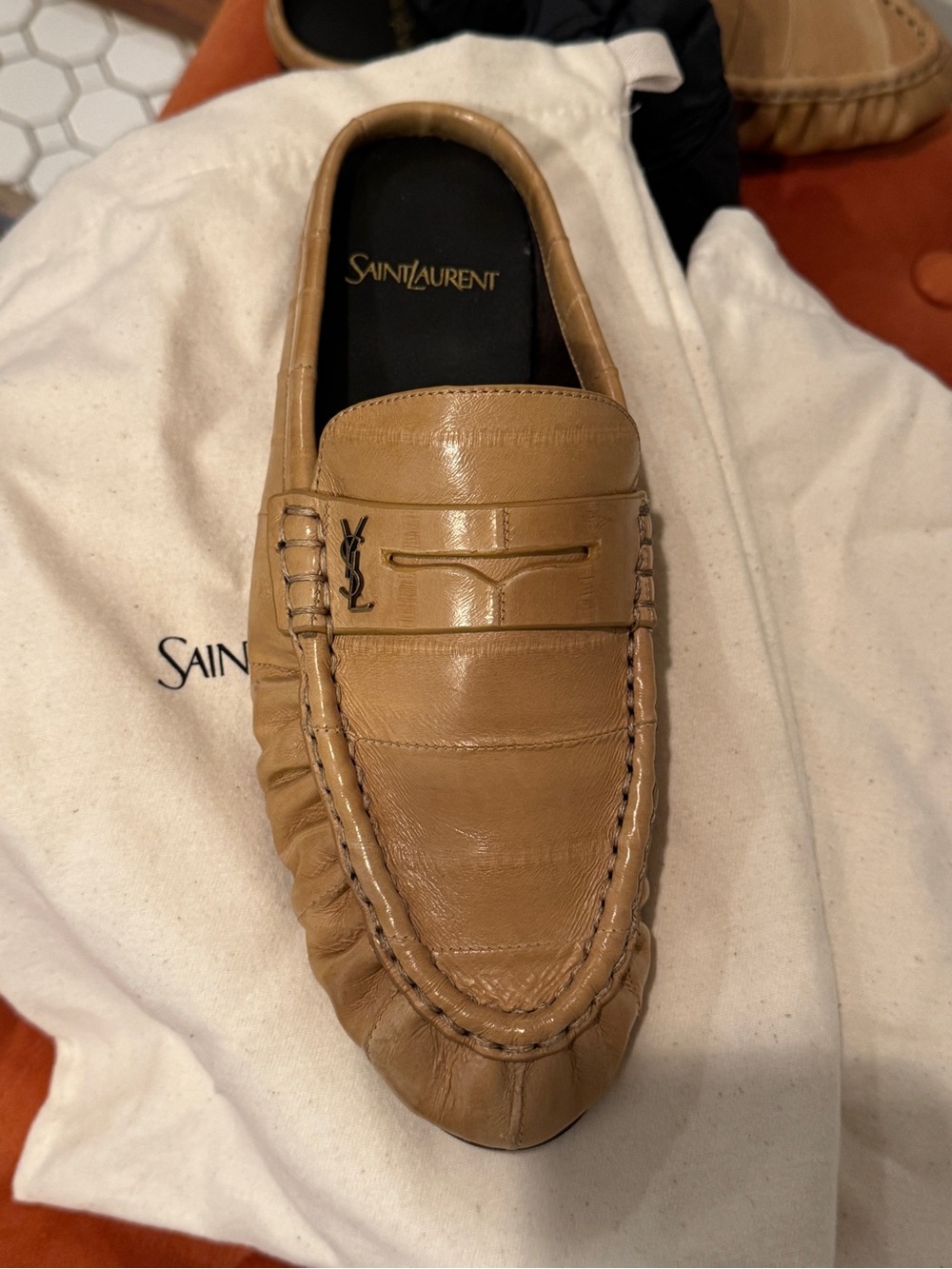 Saint Laurent Tan Eel Leather Backless Penny Loafer Slide - Picture 13 of 15